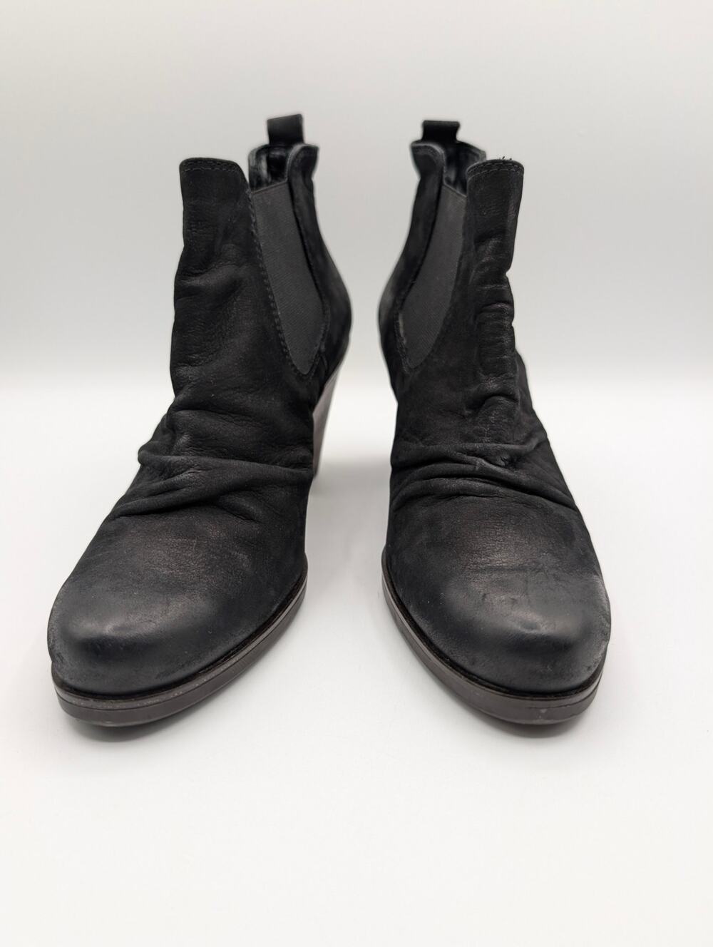 Paul Green Jano Black Leather Chelsea Ruched Ankle Boots 5.5